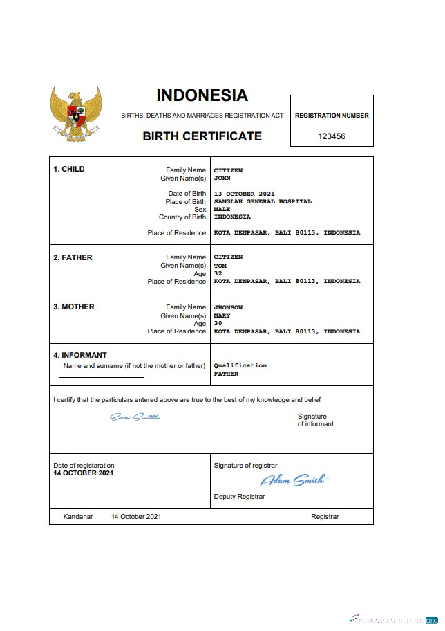 Download Indonesia birth certificate Word and PDF template Photoshop template